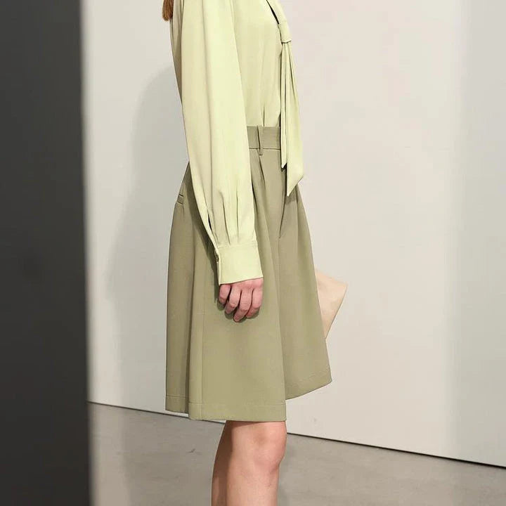 Elegant wide-leg shirred shorts for women, featuring a refined design and comfortable fit for the British summer