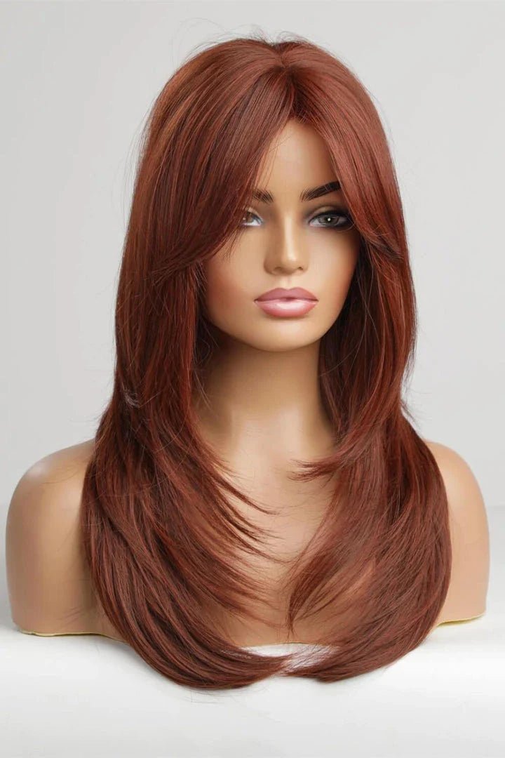 Luxurious mid-length wave synthetic wigs in 20-inch length, featuring a natural and sophisticated look for versatile styling