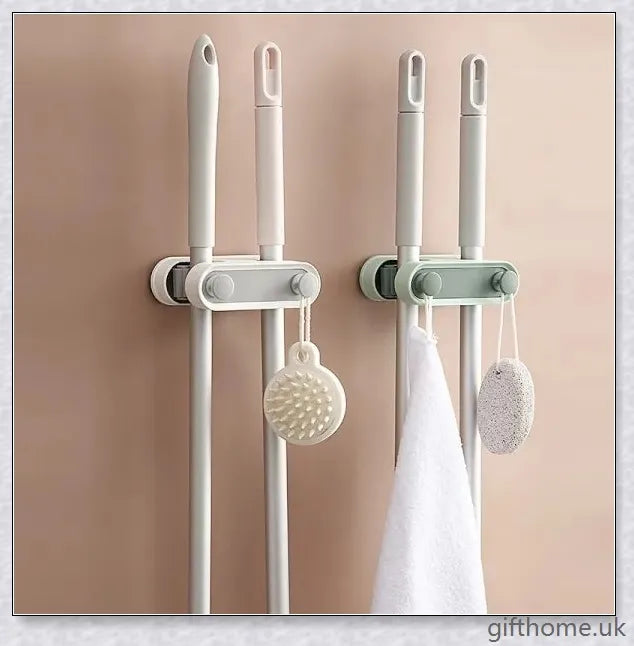 Bathroom Mop Clip with Double Hooks in Nordic-inspired Colours for Storing Cleaning Tools