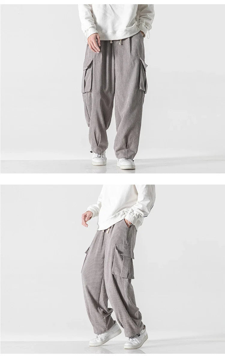 Stylish men's corduroy casual trousers with a relaxed wide-leg silhouette and a variety of classic colour options