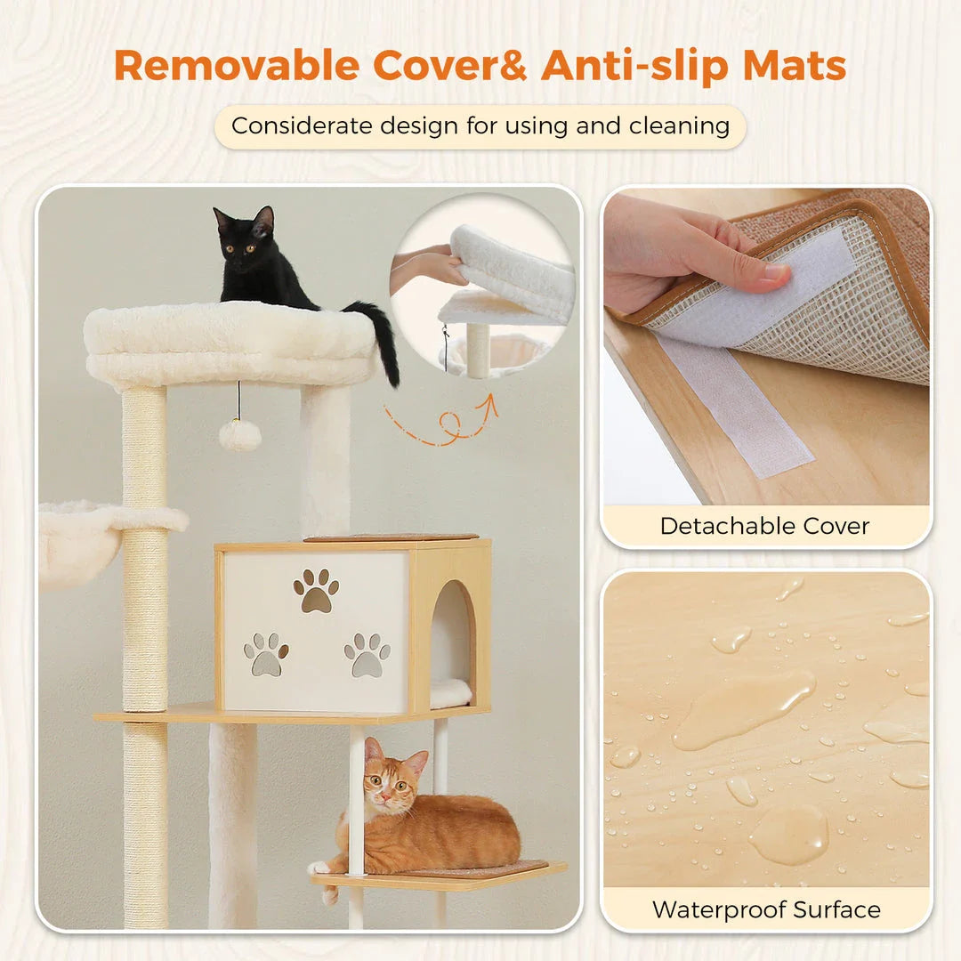 Spacious multi-level cat tree with cozy condos, hammocks, and sisal scratching posts for your feline friends