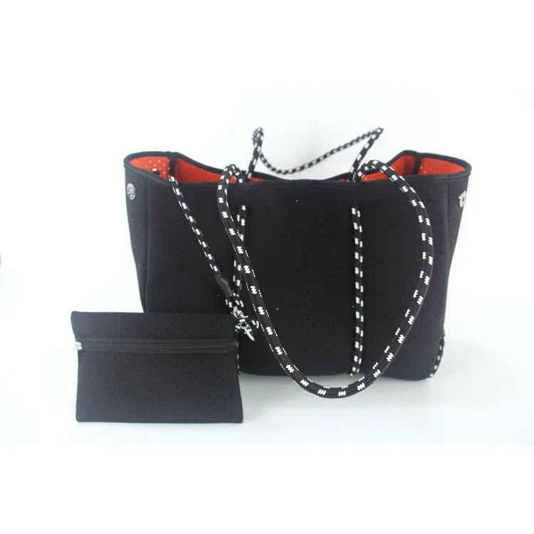 A neoprene beach bag in a stylish design, perfect for British summer adventures at the coast