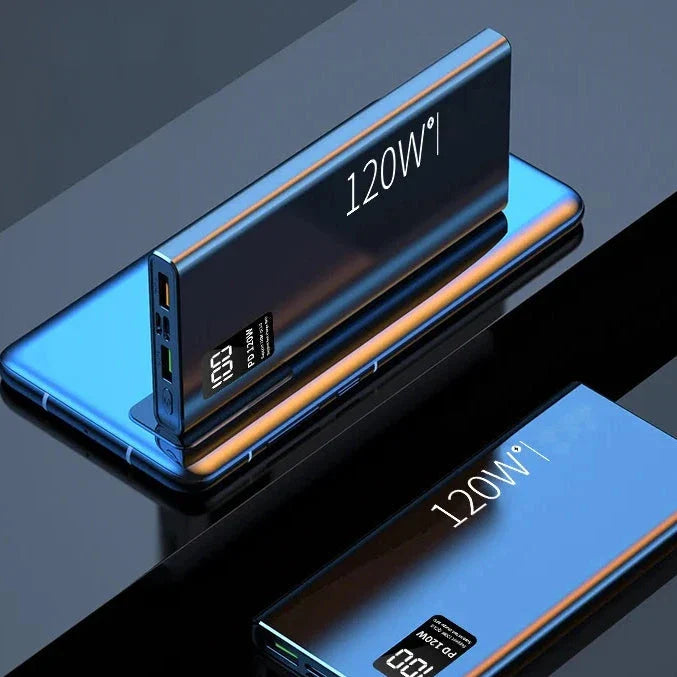 50,000mAh fast charging power bank with sleek design, multiple ports, and LED display