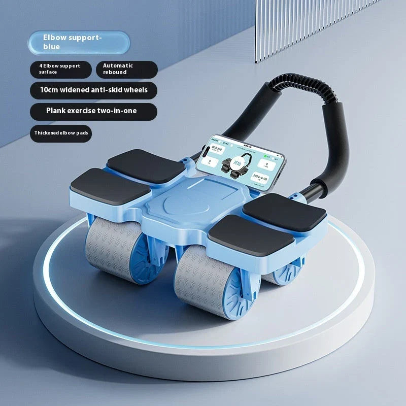 Premium 4-wheel abdominal roller with automatic rebound and mobile app for core strengthening and fitness workout