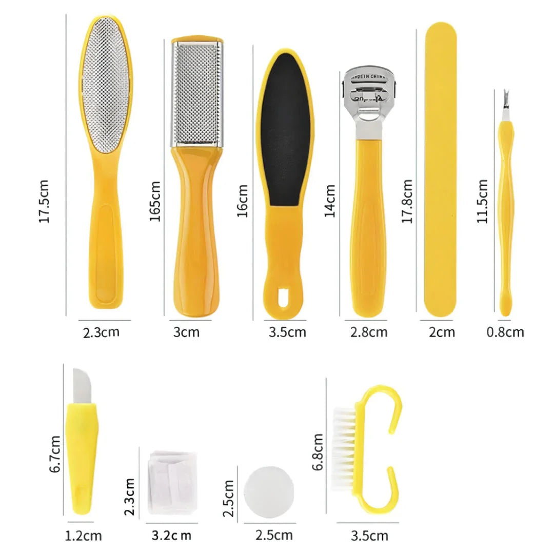 Premium 10-Piece Pedicure Set with stainless steel and ABS construction for complete foot care