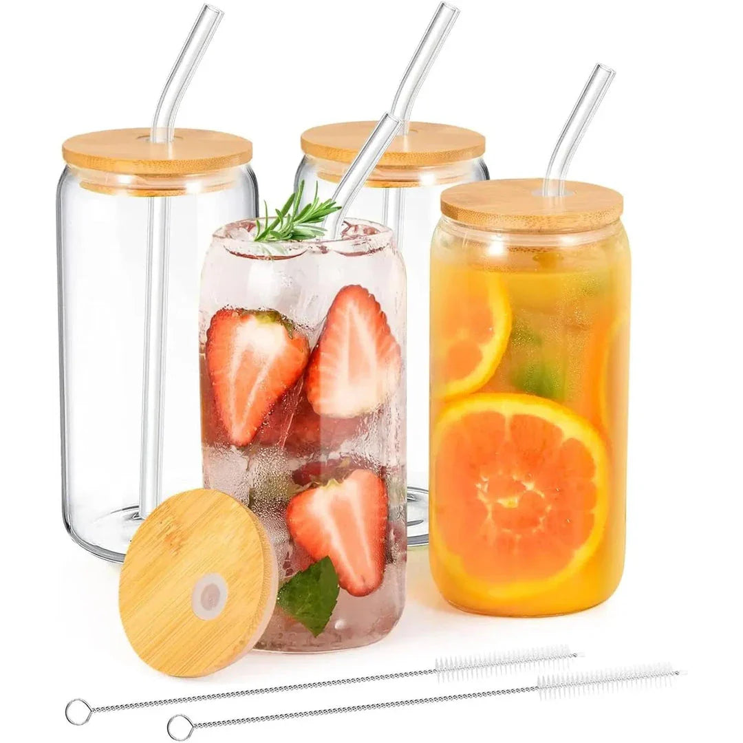 Premium 18.6 oz glass cup with lid and reusable straw for enjoying a variety of cold beverages