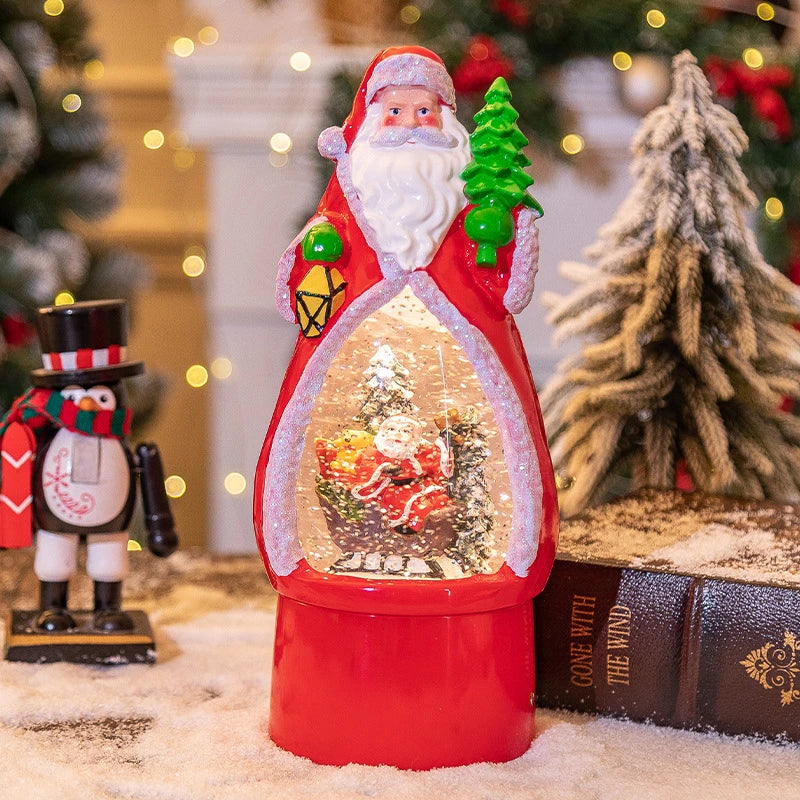 Charming Christmas decoration snowman music box with ambient lighting, creating a cosy winter wonderland atmosphere