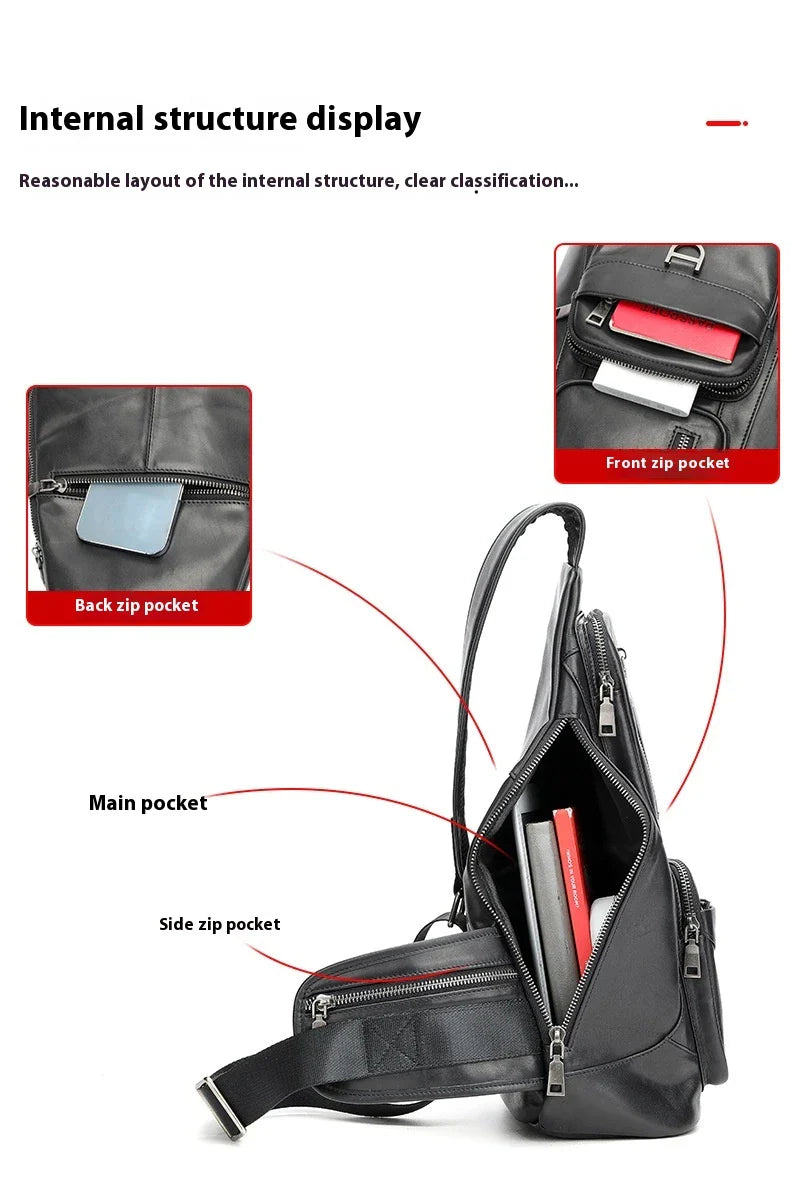 Premium cowhide messenger bag with brushed skeleton-skin design, large capacity, and adjustable shoulder strap