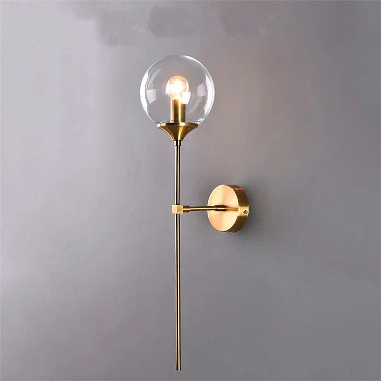 Elegant Nordic-inspired LED wall lamp with a sleek glass shade and sturdy iron body, providing warm and energy-efficient lighting for modern homes.