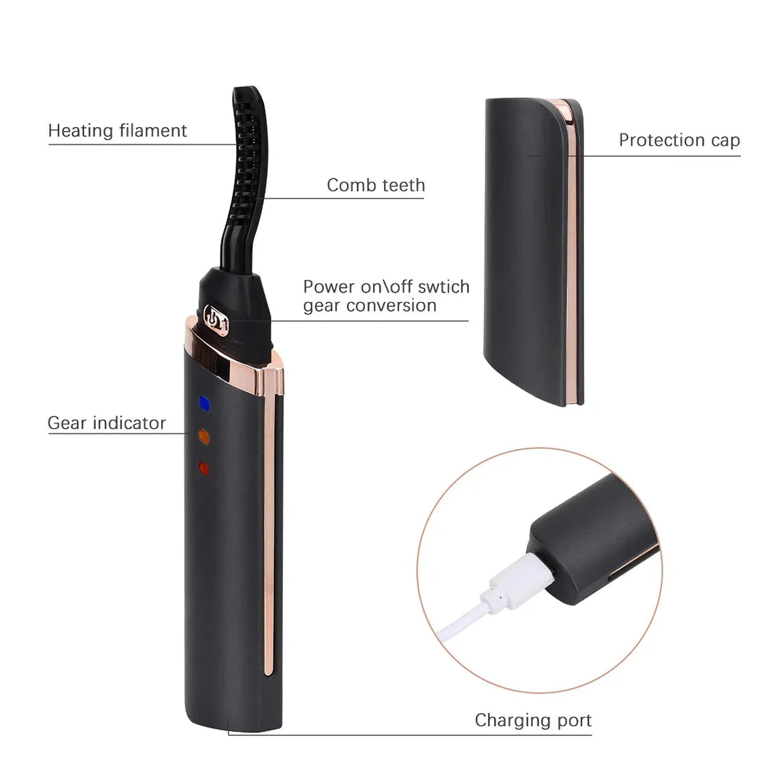 Quick-Heating USB Rechargeable Eyelash Curler with Adjustable Temperature Settings for Long-Lasting, Natural-Looking Curls
