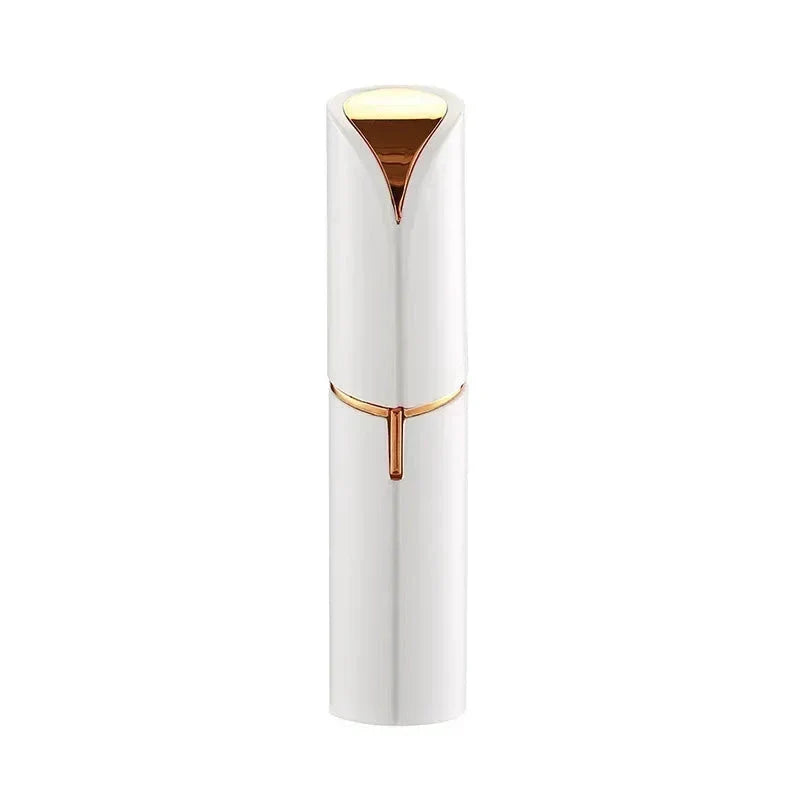 Discreet, lipstick-shaped facial hair remover for women with precision blades and battery-powered operation