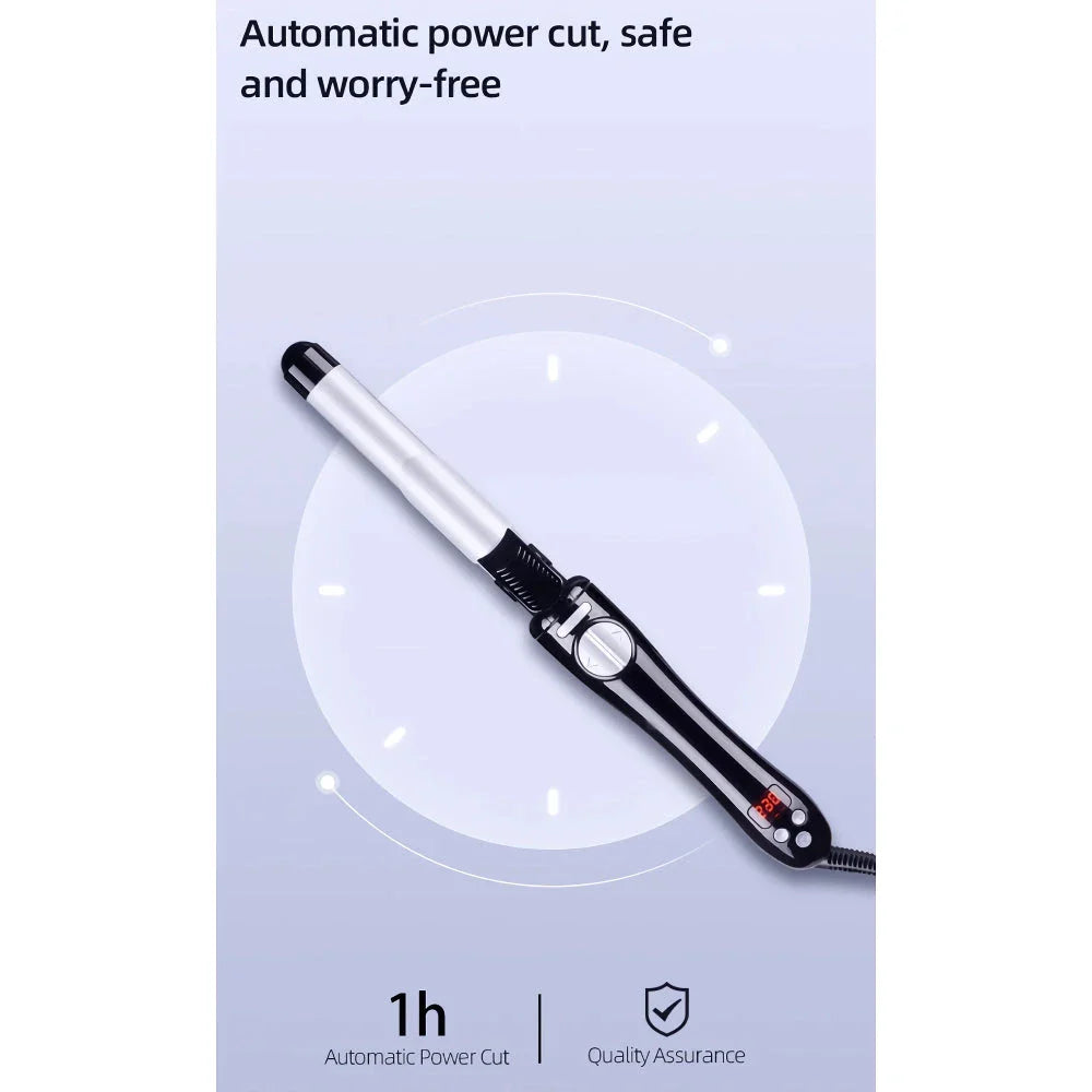 25mm Automatic Curling Iron with 360-degree rotation, ceramic coating, and LCD temperature display