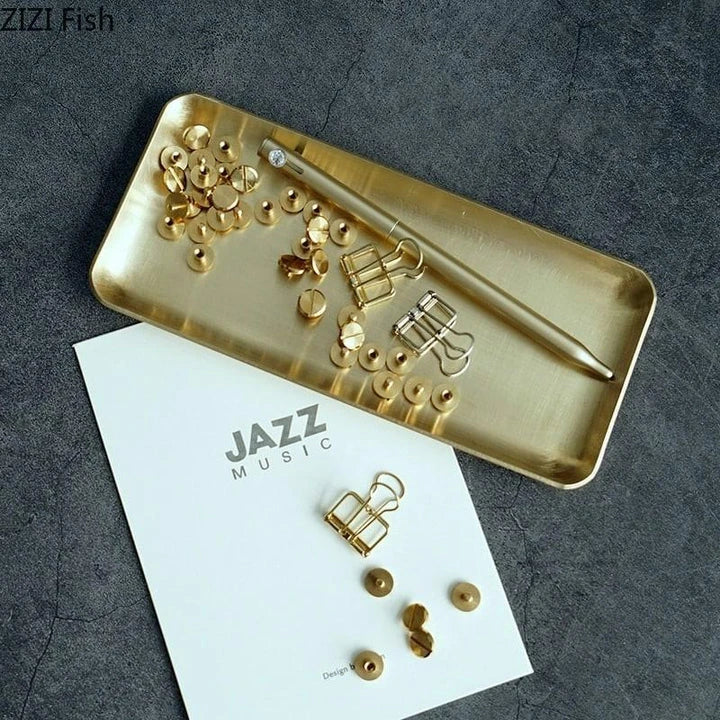 Elegant brushed metal rectangular storage tray with a premium finish and versatile design