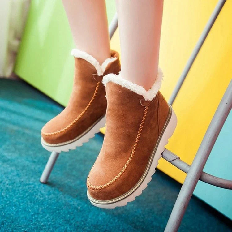 A pair of stylish, non-slip snow boots with a warm artificial wool lining, perfect for British winter weather