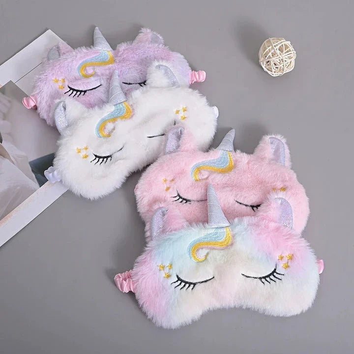 Soft and plush glitter unicorn sleep mask with elastic bandage for a comfortable fit