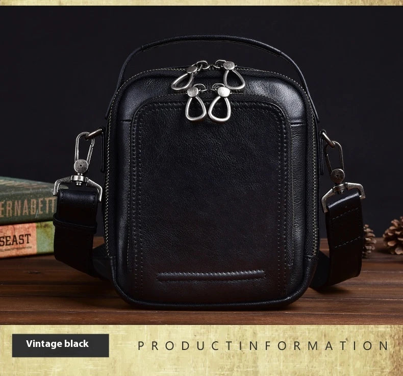 Premium retro leather messenger bag with spacious main compartment, side pockets, and robust handle for comfortable carrying