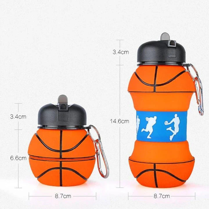 A premium foldable water bottle made of silica gel, suitable for various sports like football, basketball, and tennis