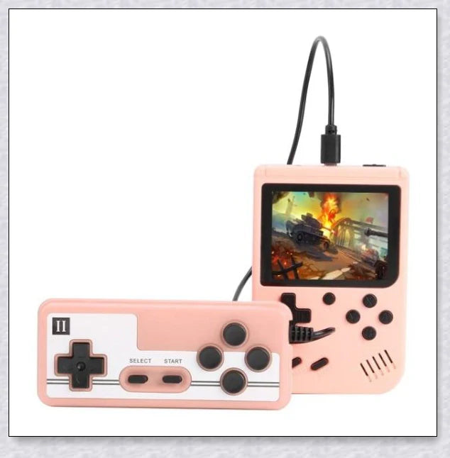 Tinytendo mini gaming console with 500 built-in retro games, compact and portable design, vibrant display, and long-lasting battery life.