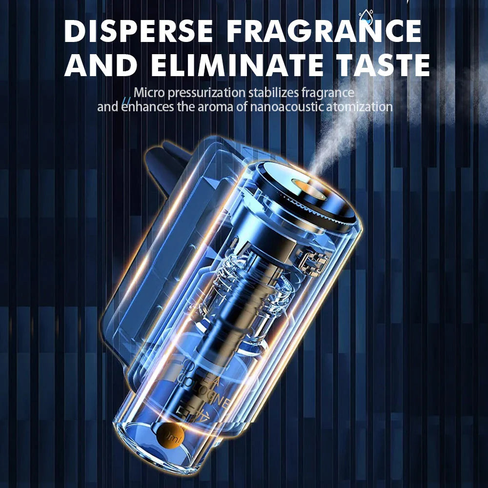 Elegant car air vent aroma diffuser with intelligent atomising technology for even fragrance distribution