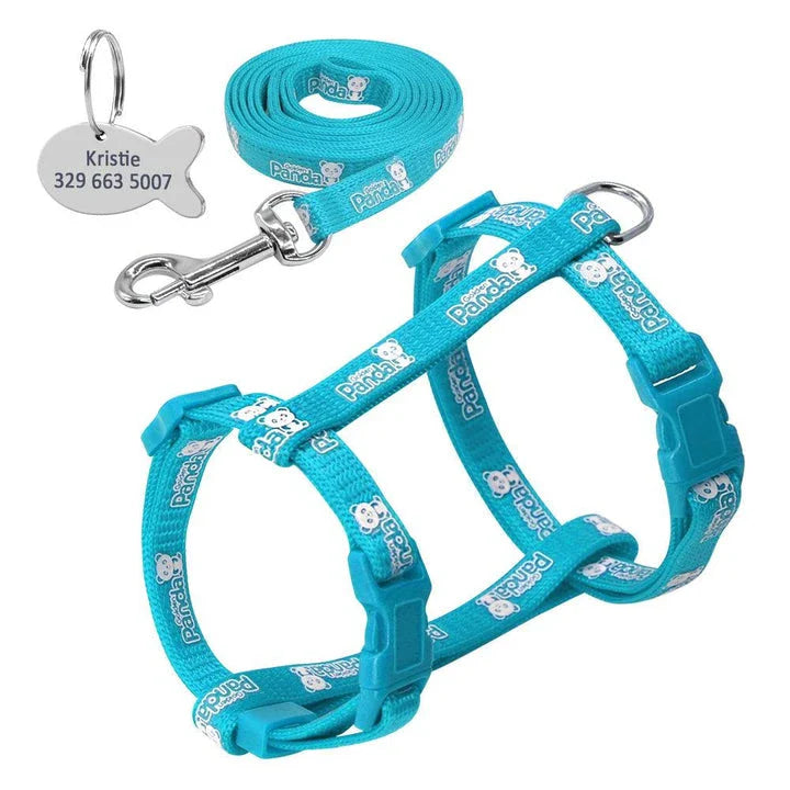 Luminous cat harness and leash set with glow-in-the-dark design for nighttime walks