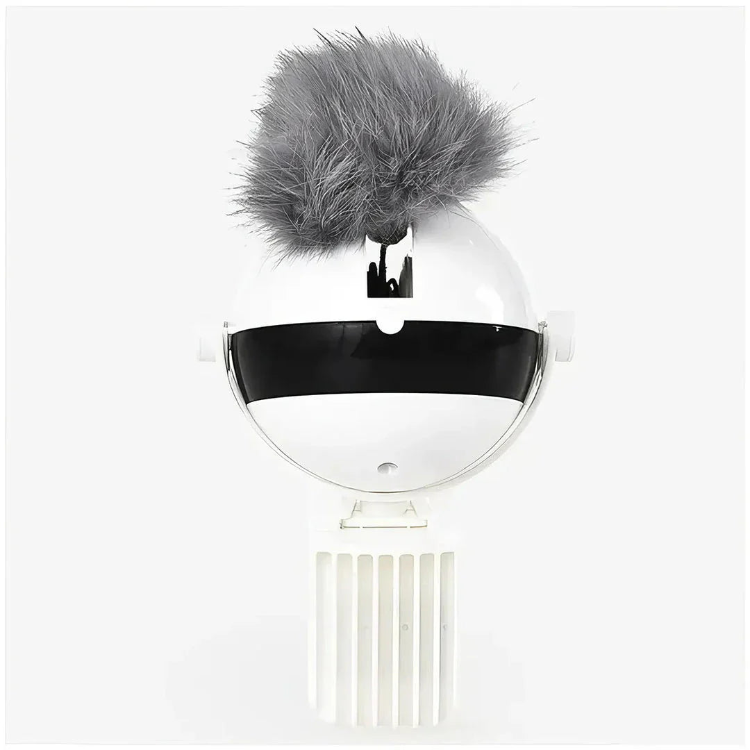 Electric automatic lifting cat ball toy in grey, white, and black colours, designed to captivate and entertain cats with its engaging puzzle features.