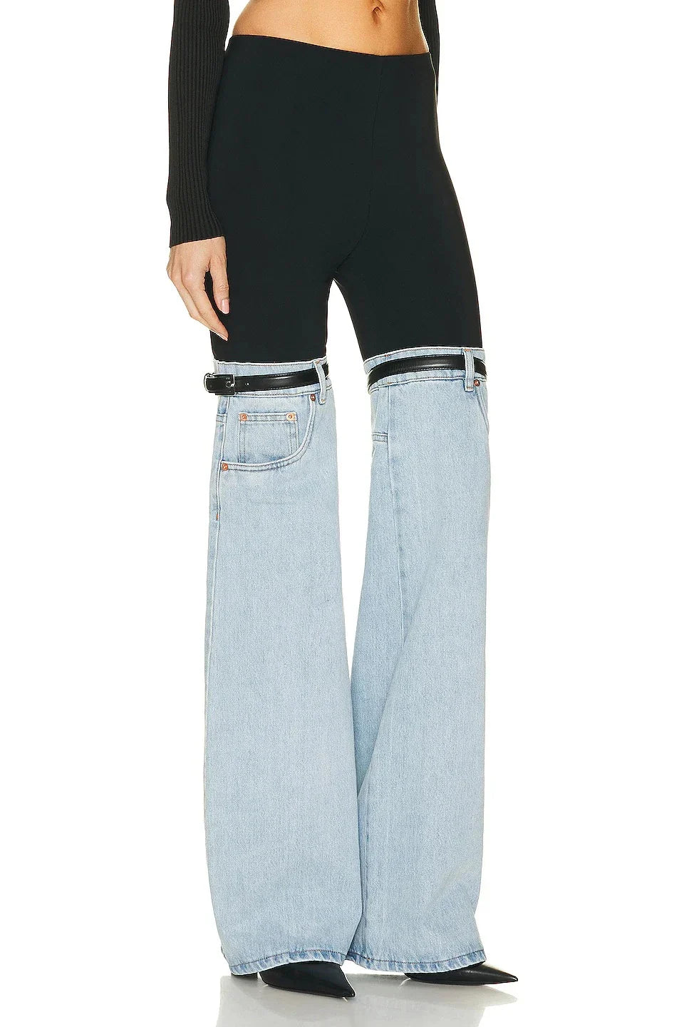 High-waist straight leg chic trousers for women, made from premium denim for a flattering and sophisticated look.