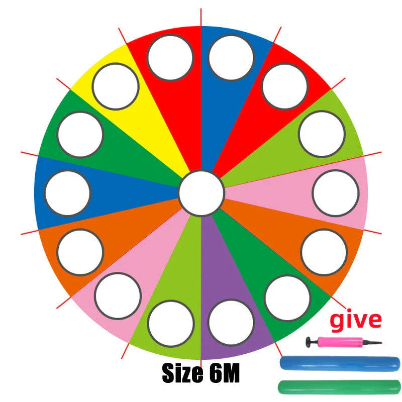 Vibrant rainbow-coloured parachute umbrella game for outdoor group activities and events