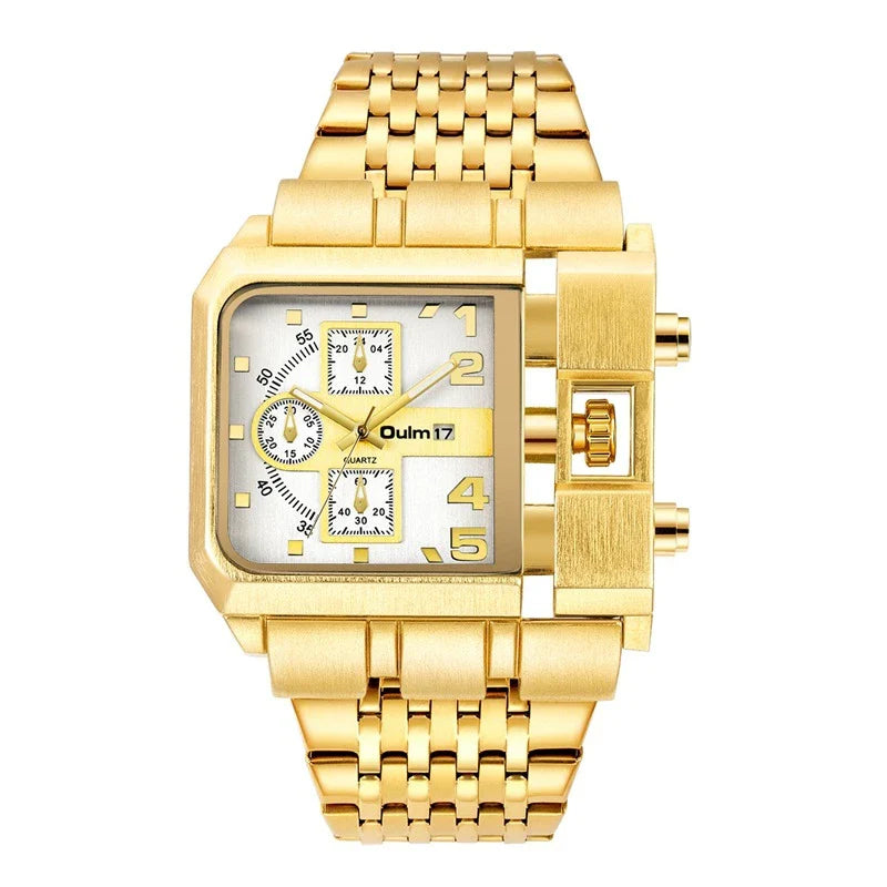 Premium quartz men's dress watch with large 43mm dial and stylish leather strap