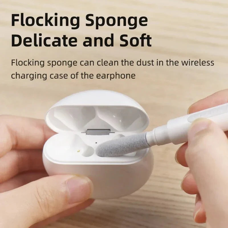 Premium 3-in-1 Earbuds Cleaning Kit with Flocking Sponge, High-Density Brush and Metal Pen Tip