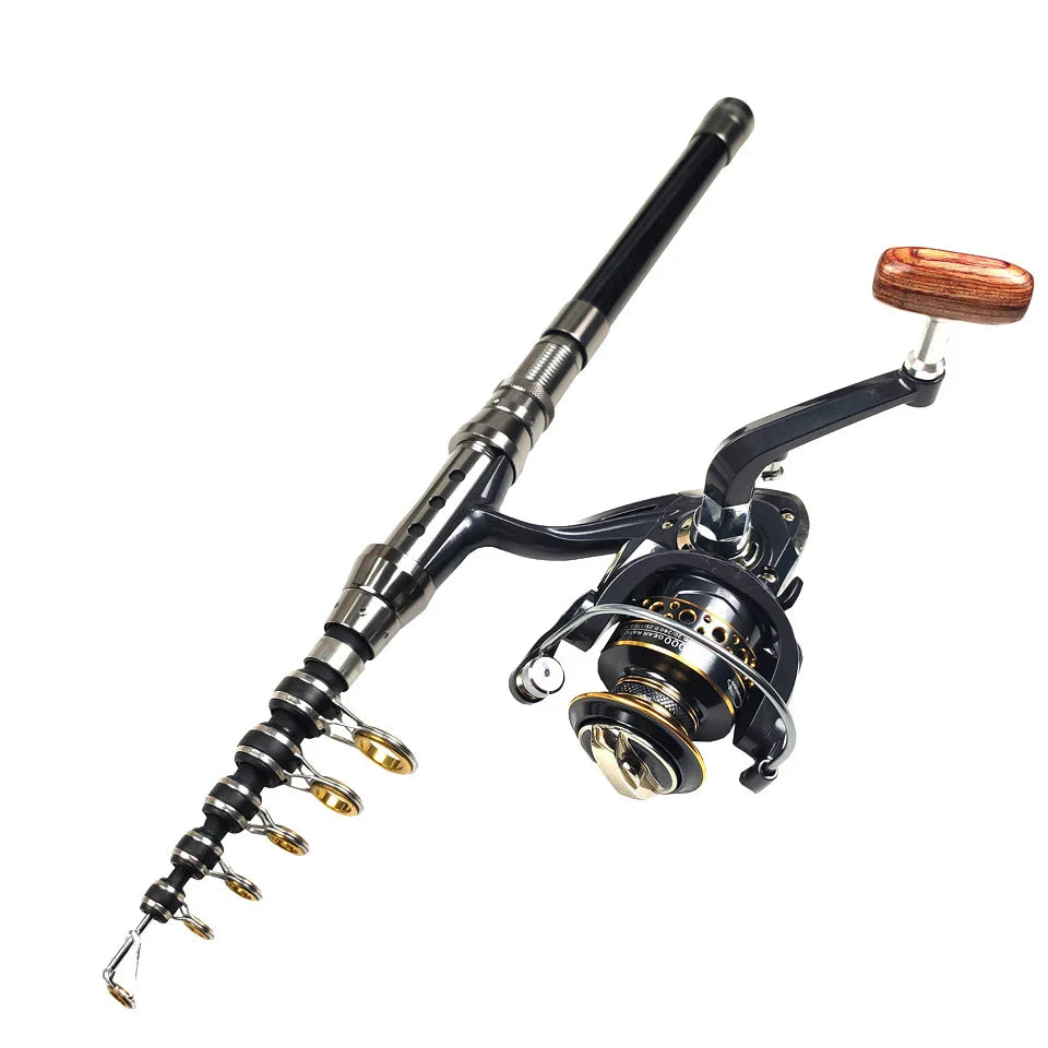 Premium telescopic sea fishing rod made of carbon fibre with adjustable length from 2.1 to 3.0 metres for versatile saltwater angling