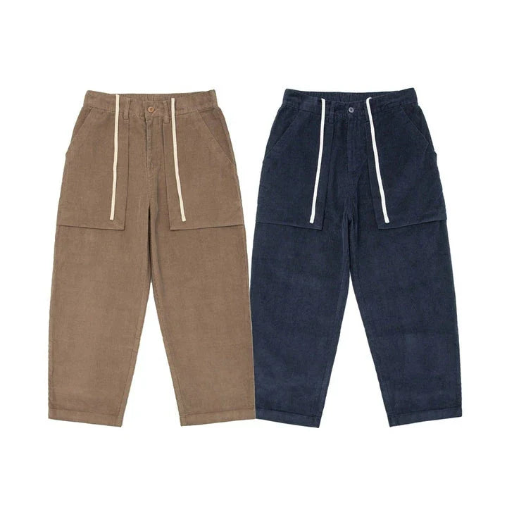 Retro corduroy straight-leg casual trousers for men in khaki and navy blue colours