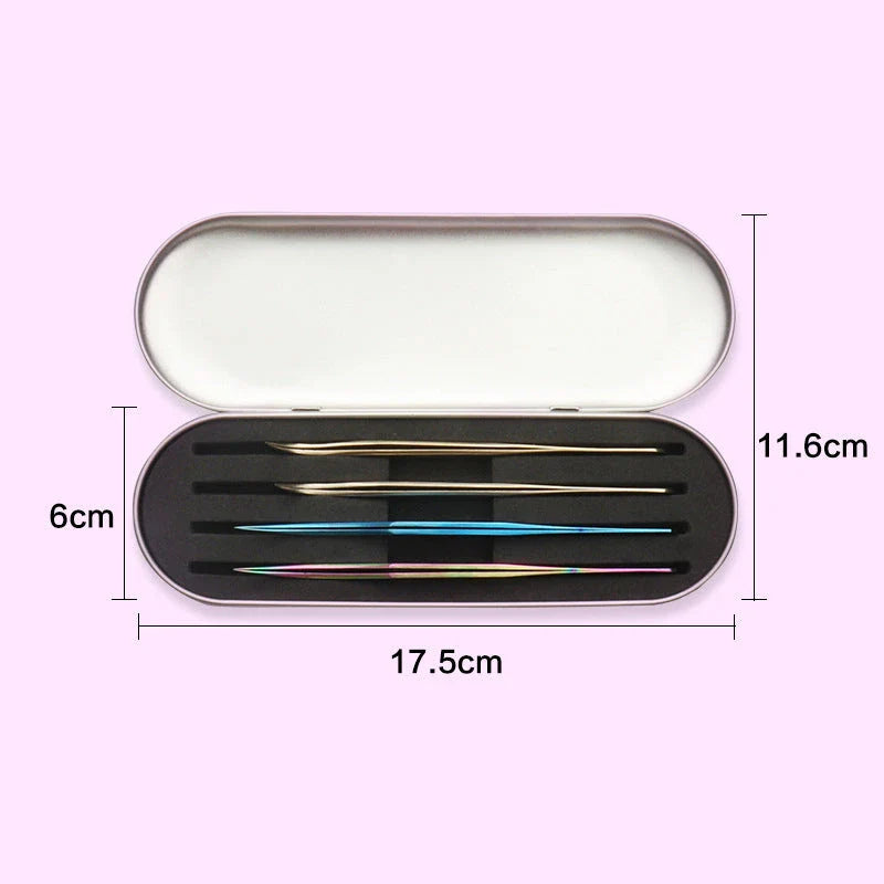 Premium 4-Slot Eyelash Tweezers Storage Box in Silver Colour, Designed to Protect and Organise Eyelash Extension Tools
