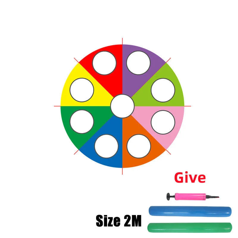 Vibrant rainbow-coloured parachute umbrella game for outdoor group activities and events