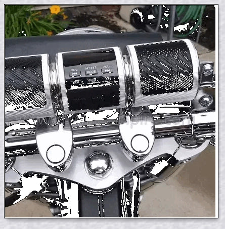 Powerful waterproof Bluetooth motorcycle speaker with resilient metal construction and adjustable handlebar mount