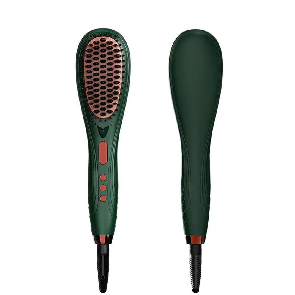 Premium Hair Straightening and Curling Brush with adjustable temperature, anti-scald technology, and anion function for frizz control