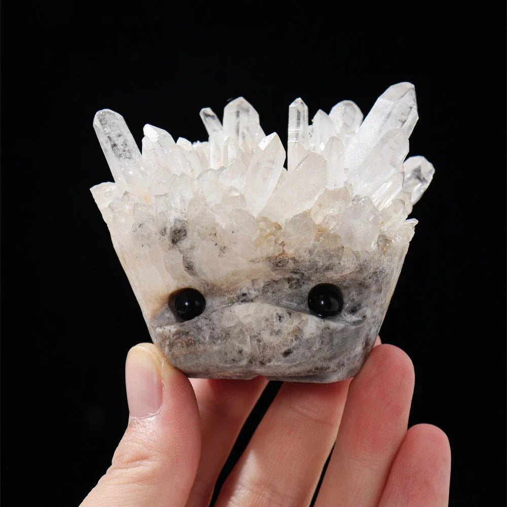 Natural White Cluster Gem Hedgehog Crystal Ornament - Premium White Crystal with Polished Finish