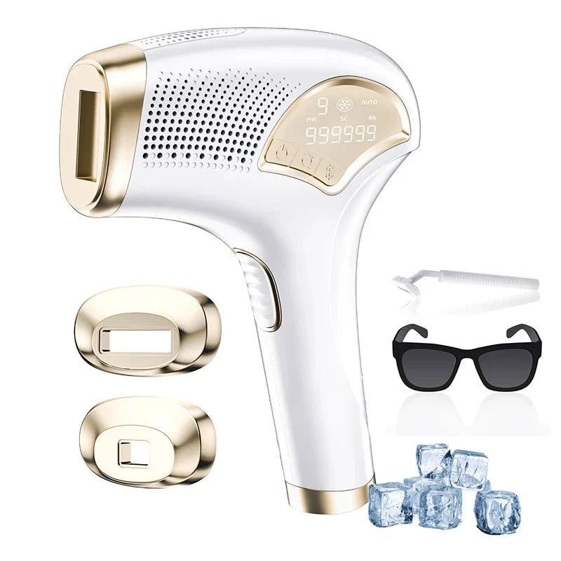 3-in-1 IPL Laser Hair Removal Device with ice-cooling feature for painless hair removal, skin rejuvenation, and acne treatment