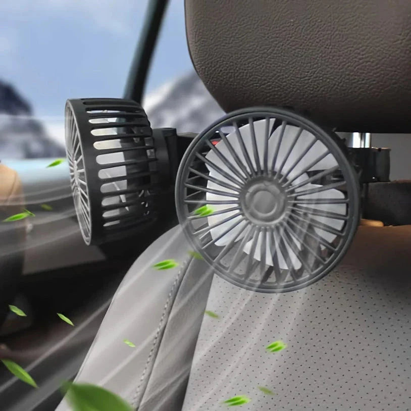 Powerful dual-head car seat cooling fan with flexible neck for customizable airflow in any vehicle