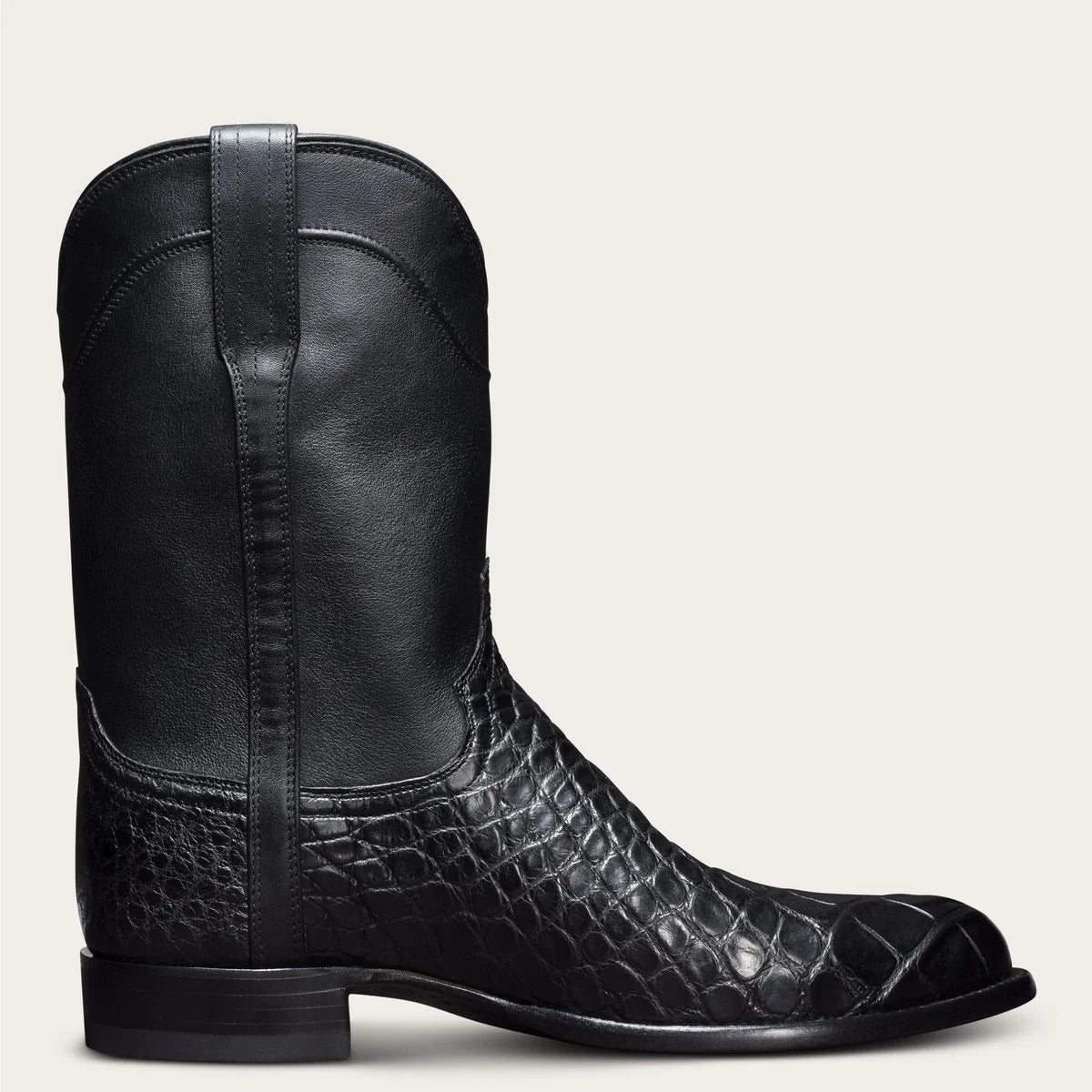 Premium black leather cowboy boots with EVA insole and durable PU outer material for men