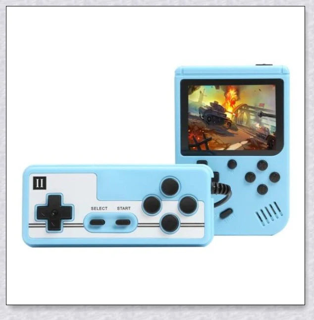 Tinytendo mini gaming console with 500 built-in retro games, compact and portable design, vibrant display, and long-lasting battery life.