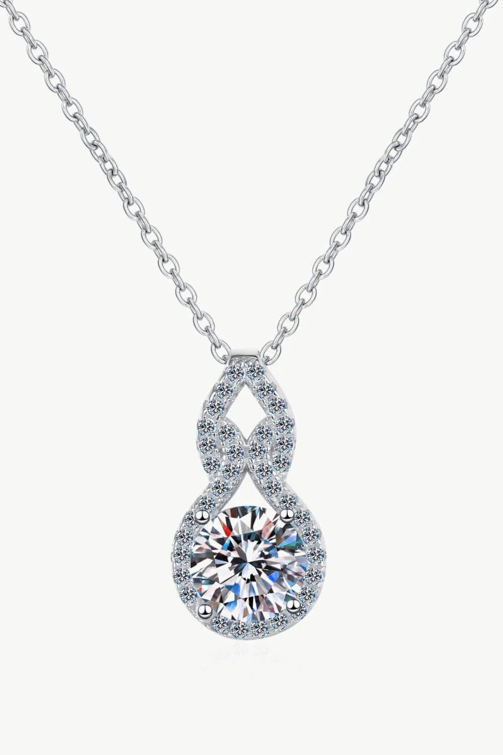 Premium 1 Carat Moissanite Pendant Necklace in 925 Sterling Silver with Rhodium Plating and Zircon Accent Stones