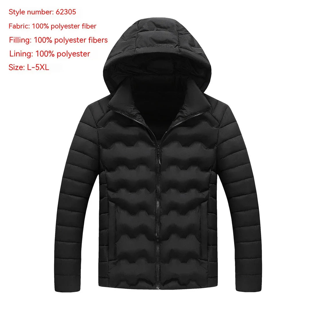 Grey men's padded jacket with cotton-polyester blend for warmth and comfort