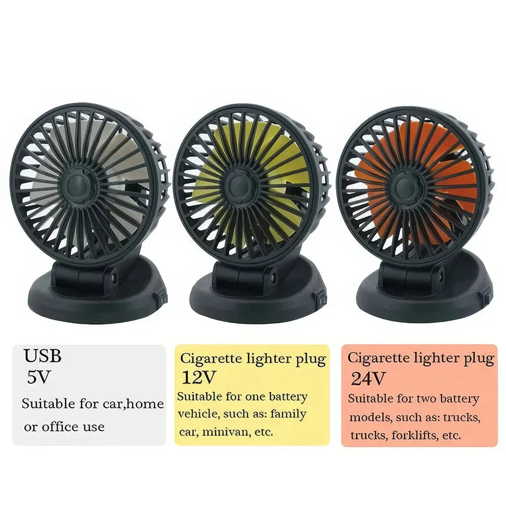 Multi-Angle Rotatable Car Cooling Fan with adjustable airflow and compact design for safe, comfortable driving