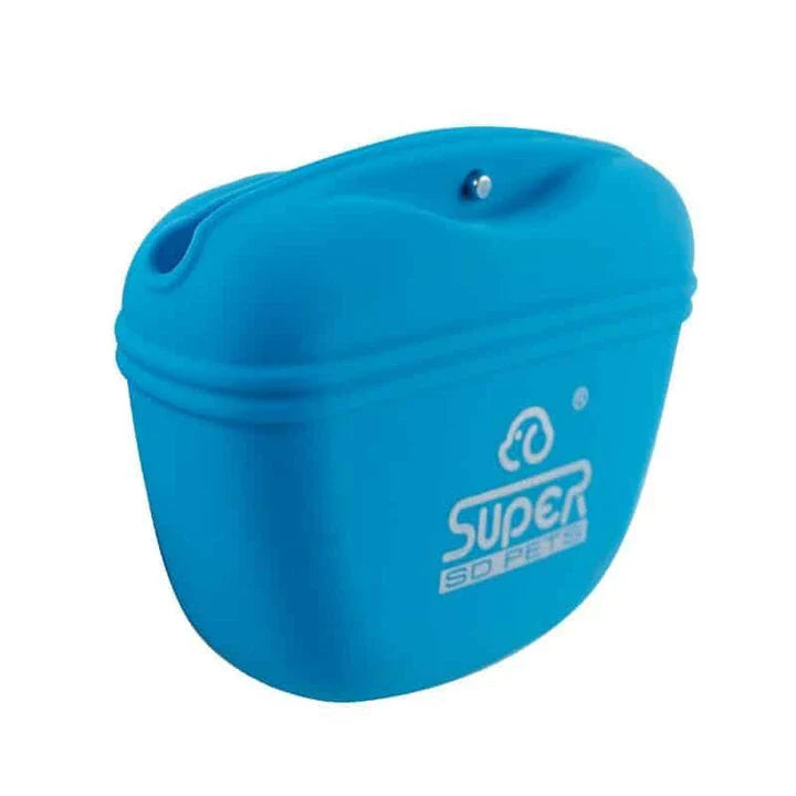 Premium waterproof dog treat pouch with durable plastic construction and convenient clip-on design