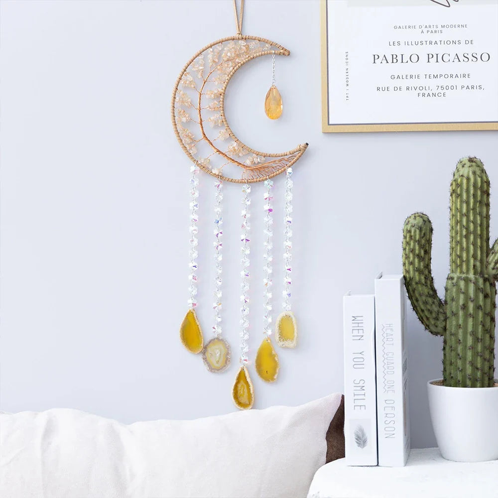 Mesmerising Moon Agate Crystal Pendant Dream Catcher with a stunning array of colourful agate crystals