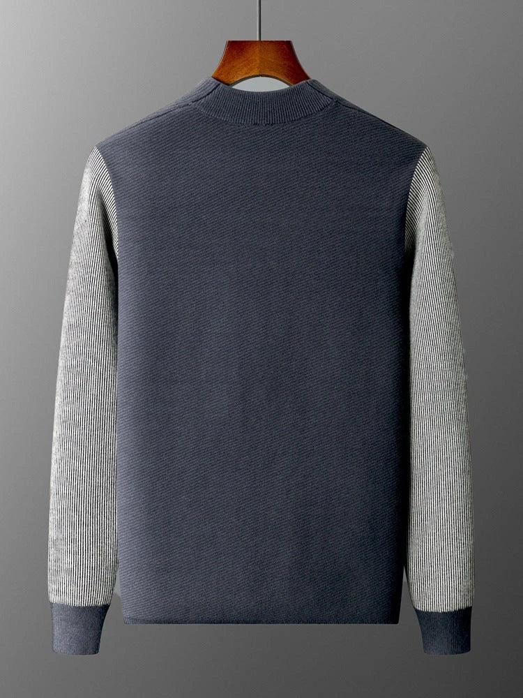 Men's knitted jumper with contrast sleeves, made from premium wool-blend fabric for superior quality and comfort.