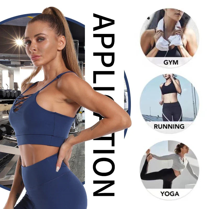 A 3-piece sports set including a hooded top, sports bra, and high-waisted leggings in a black colour scheme.