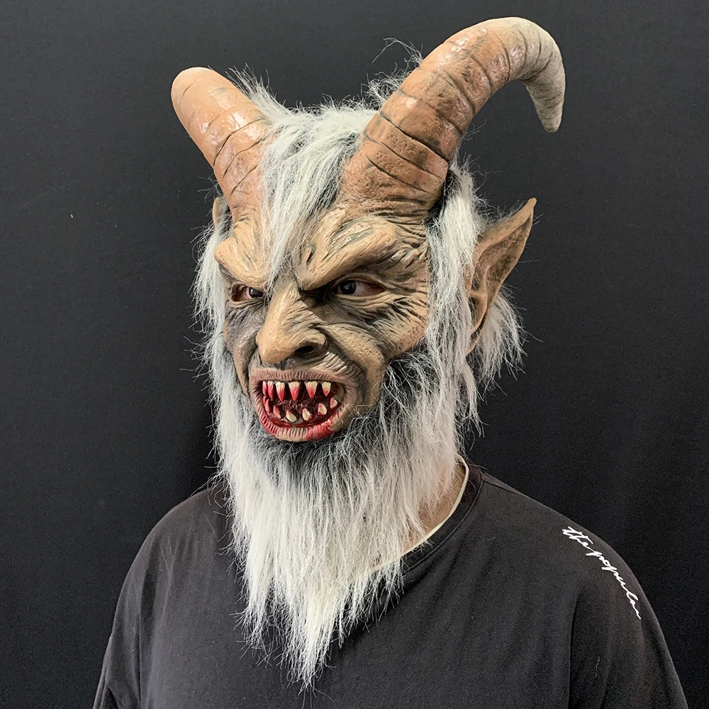 Frightfully realistic Latex Horror Mask with devil-inspired features, perfect for Halloween cosplay
