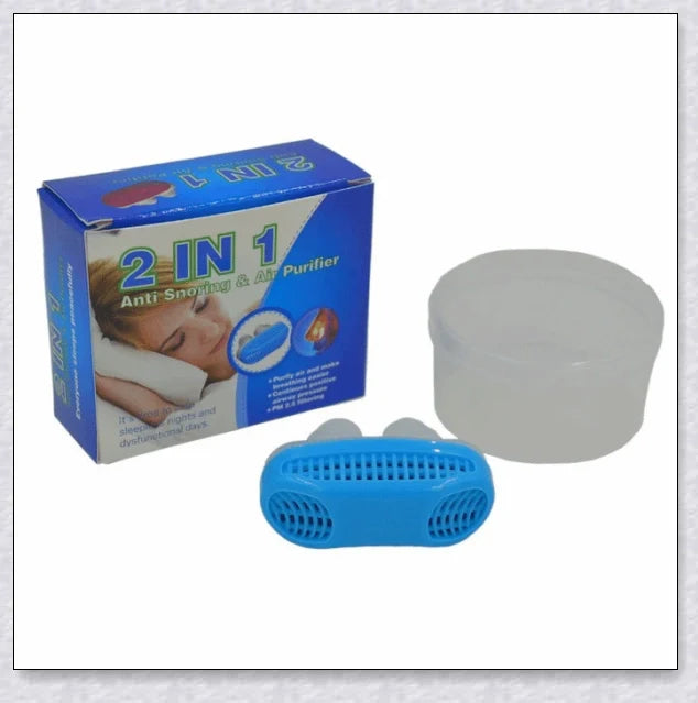 Maskless, cordless anti-snoring device for sleep apnea relief, featuring innovative air filtration system and compact, discreet design