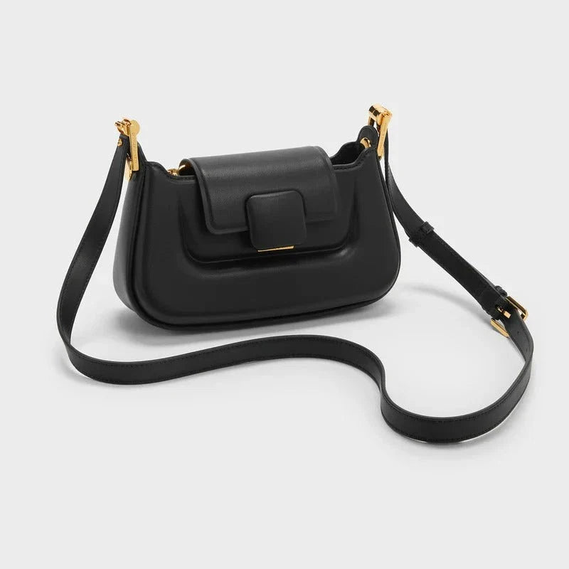 Sophisticated silk-lined TPU crossbody baguette bag in green, black, and navy colours